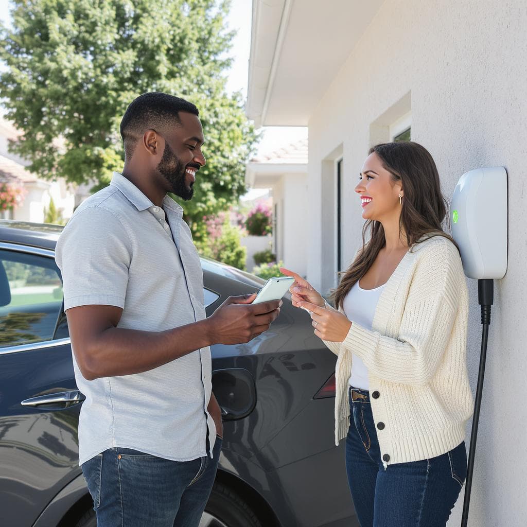 Persona cargando un vehículo eléctrico